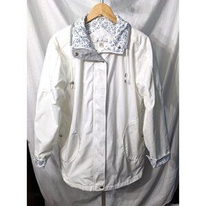 1 MADISON White Midweight Jacket w/ Blue Floral Trim Hidden Hood Size M